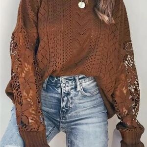 Chic Brown Crochet Knit top
